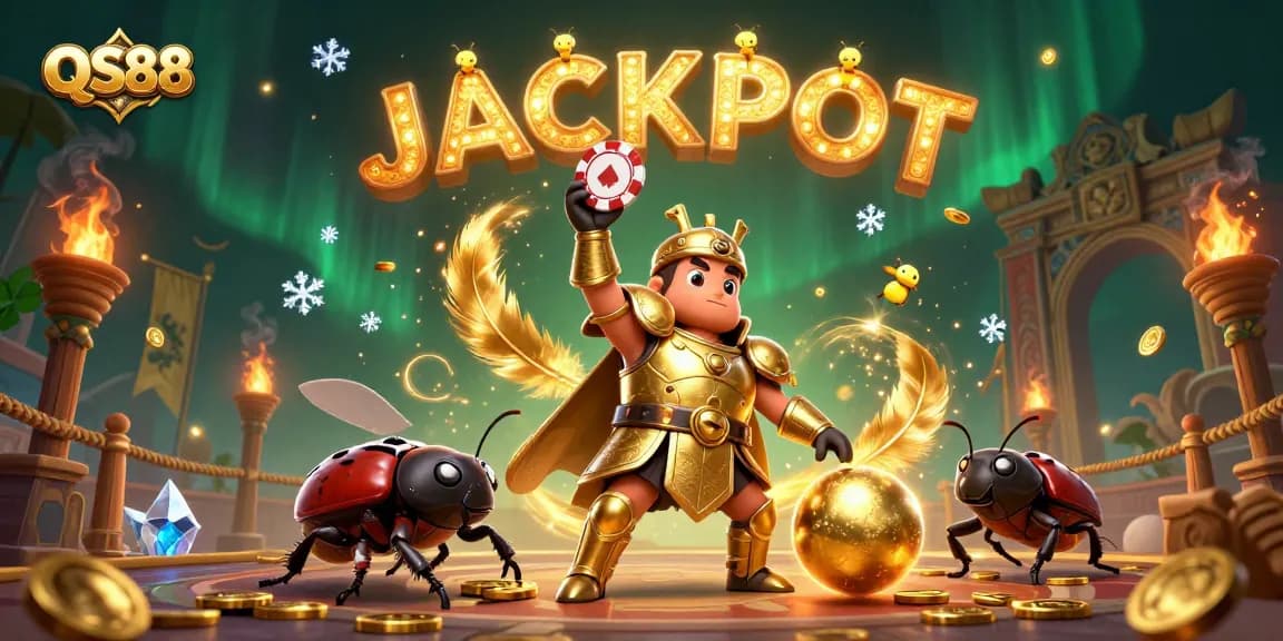 Experience the excitement of QS88 with cartoon characters celebrating a jackpot in a vibrant illustration.