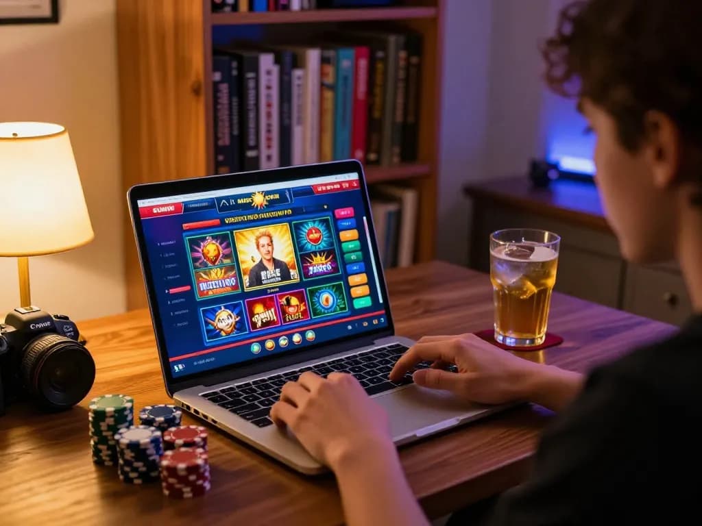 Engaging moment in an online casino session featuring sunwin gaming interface on a laptop.