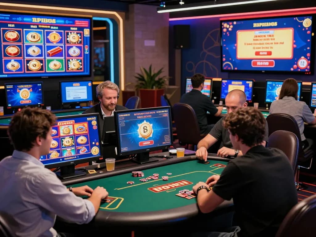 Engaging luck8 online gambling scene showcasing diverse players enjoying exciting games in a vibrant virtual casino.
