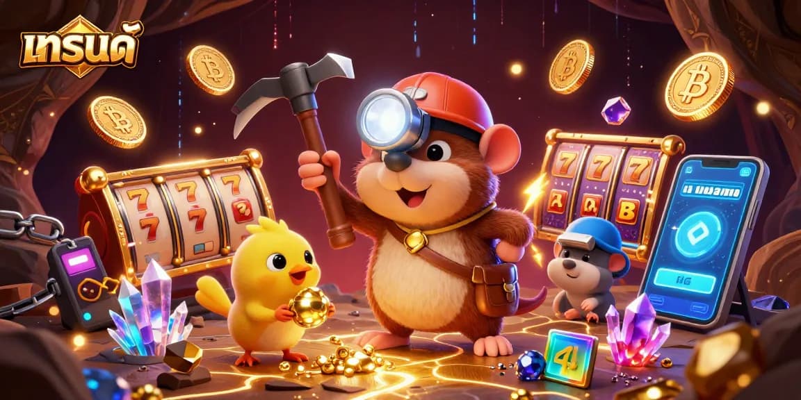 Experience excitement and winning strategies with แบรนด์ in this vibrant 3D casino scene featuring slot reels.