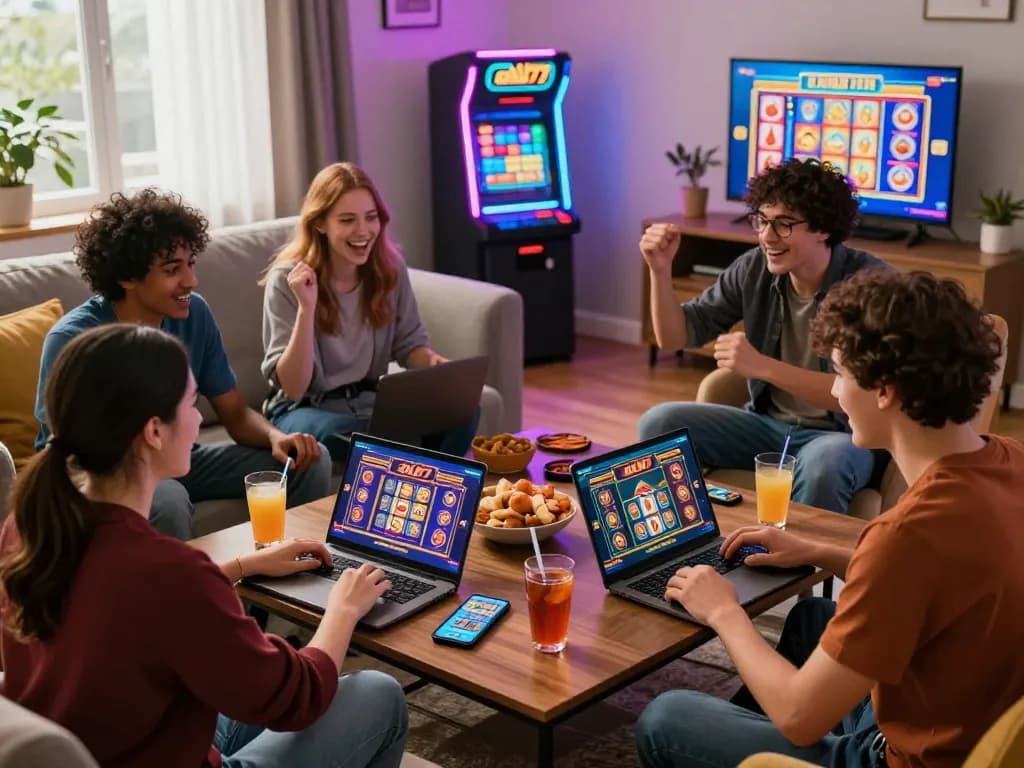 Exciting online gaming experience with aud77 platform enjoyed by friends in a cozy environment