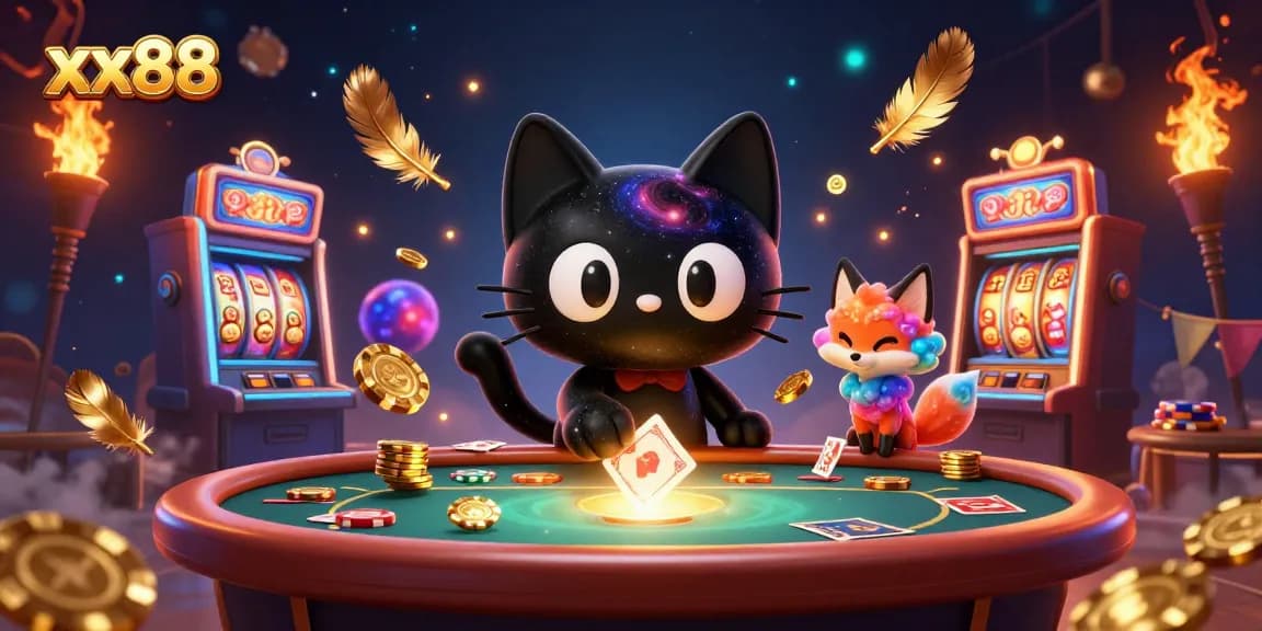 Experience the thrilling atmosphere of xx88 casino with charming characters and vibrant slot machines.