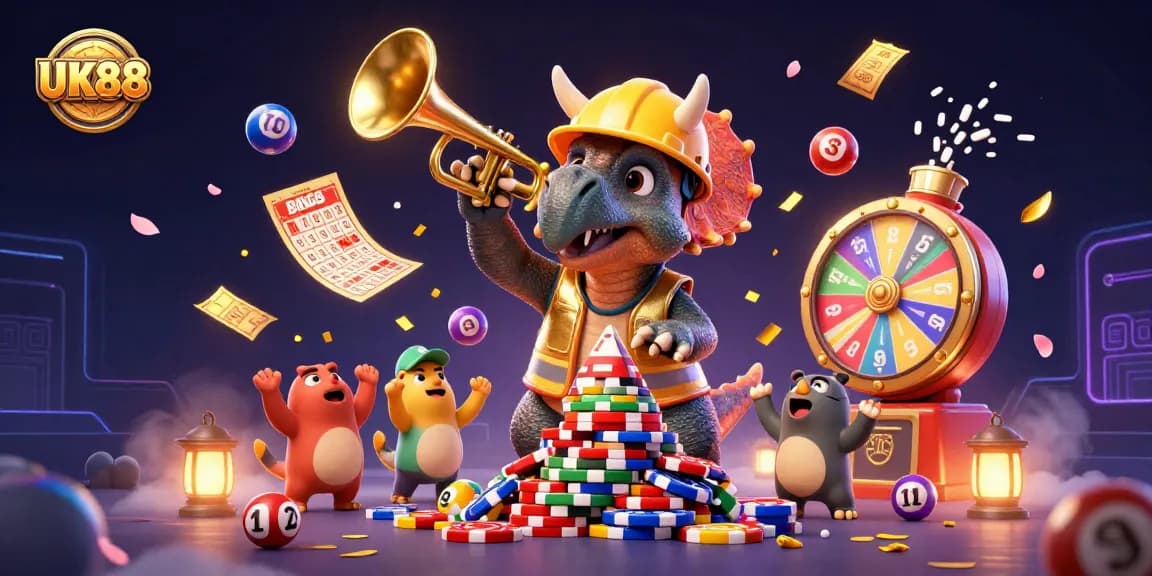 Engage with UK88 in a vibrant and festive casino scene, filled with excitement and celebration.