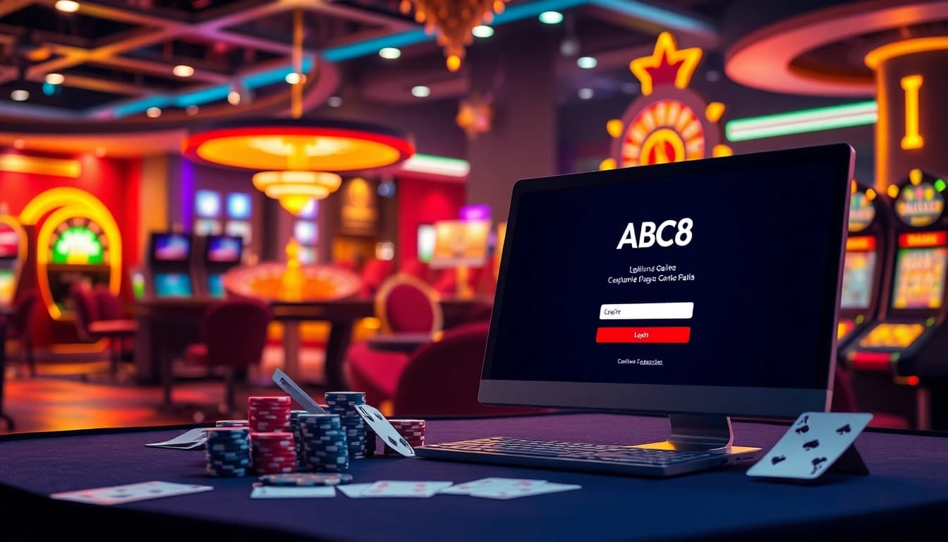 Login to ABC8 securely while enjoying the thrill of online gambling with vibrant casino visuals.