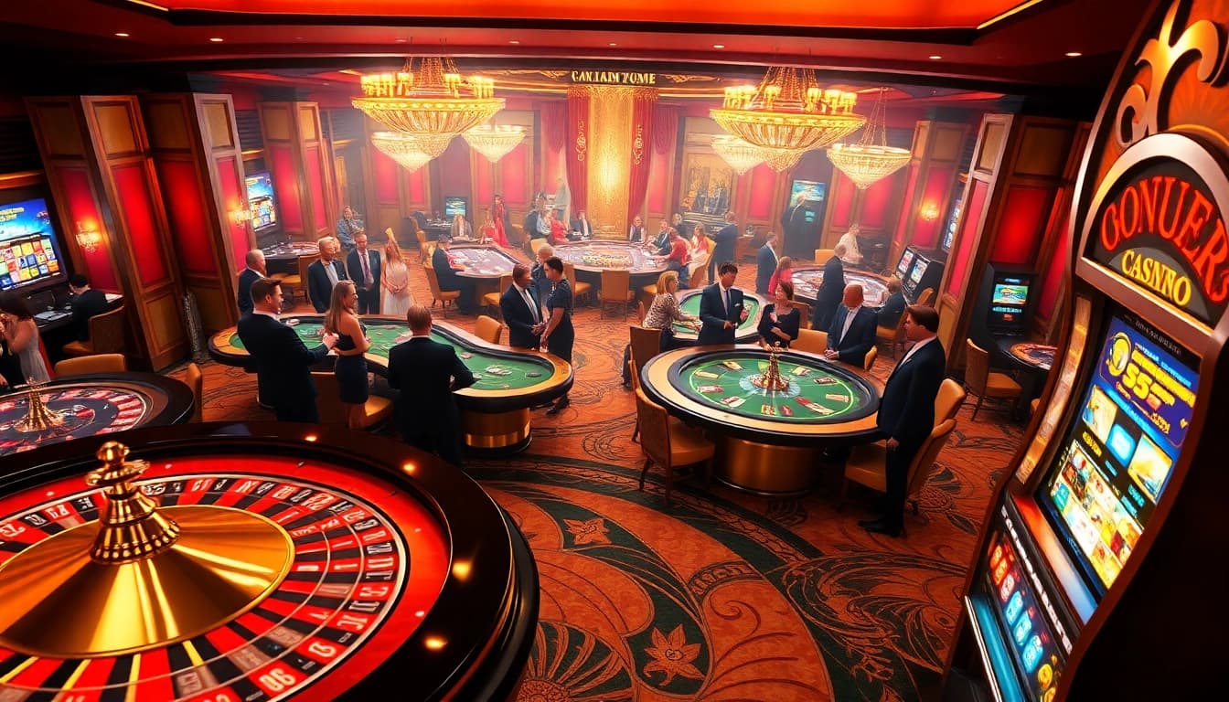 Experience the thrill of C168.COM with players enjoying poker and roulette at an upscale casino.
