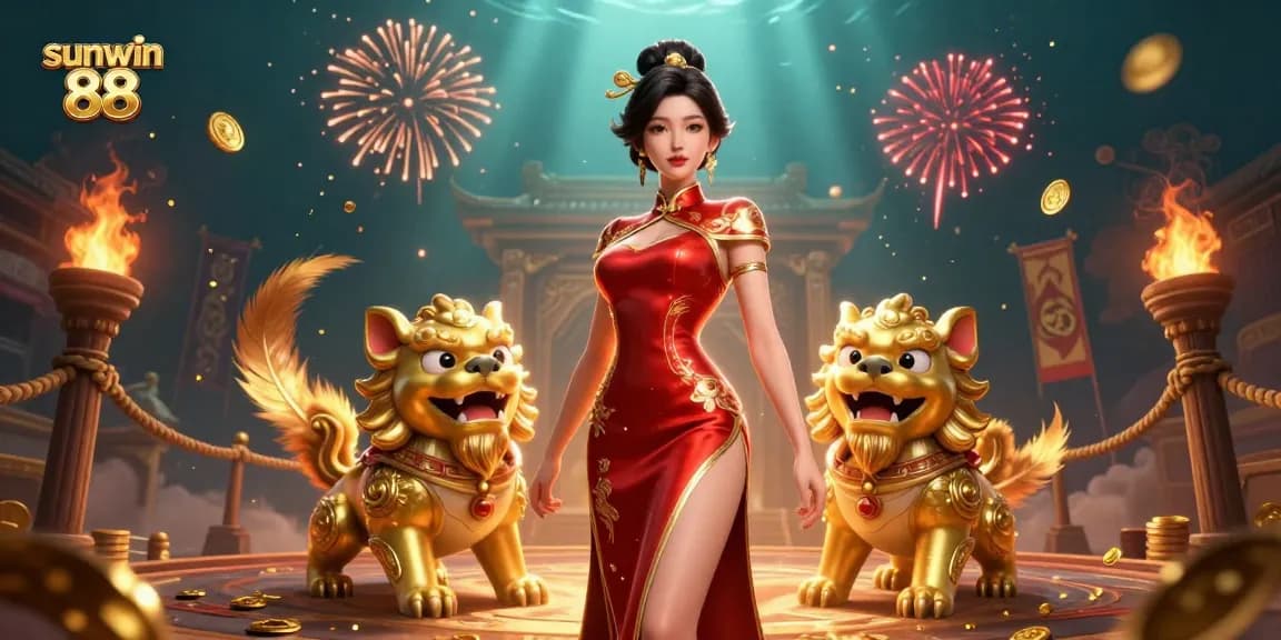 Experience the excitement of sunwin 88 with an immersive Asian-themed casino illustration.