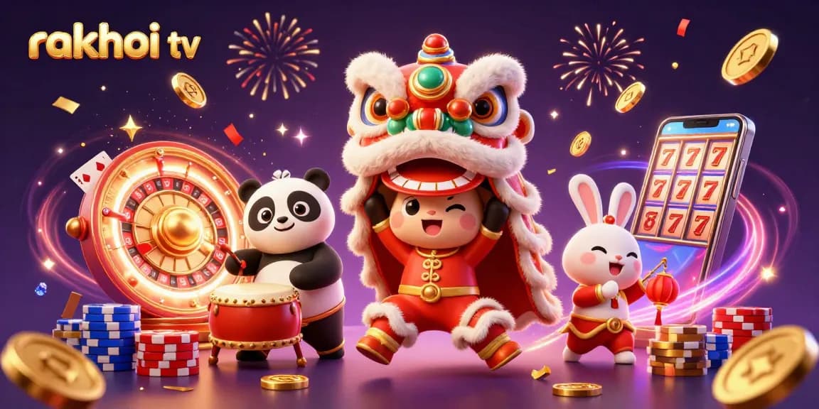 Experience the excitement of rakhoi tv with a festive 3D casino scene celebrating wins.