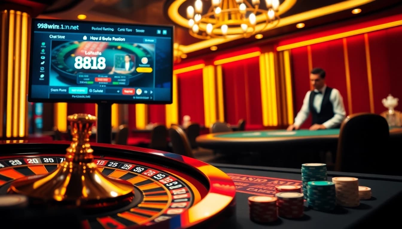Experience high-stakes gambling at https://98win1.in.net/ with a luxurious casino scene featuring roulette and poker.