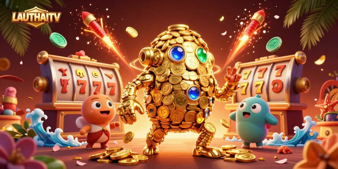 Experience thrilling gameplay with LAUTHAITV's engaging golden golem and slot machine elements.