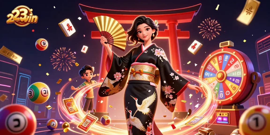 Experience excitement at 23win with vibrant lottery balls, dynamic game elements, and festive celebration.