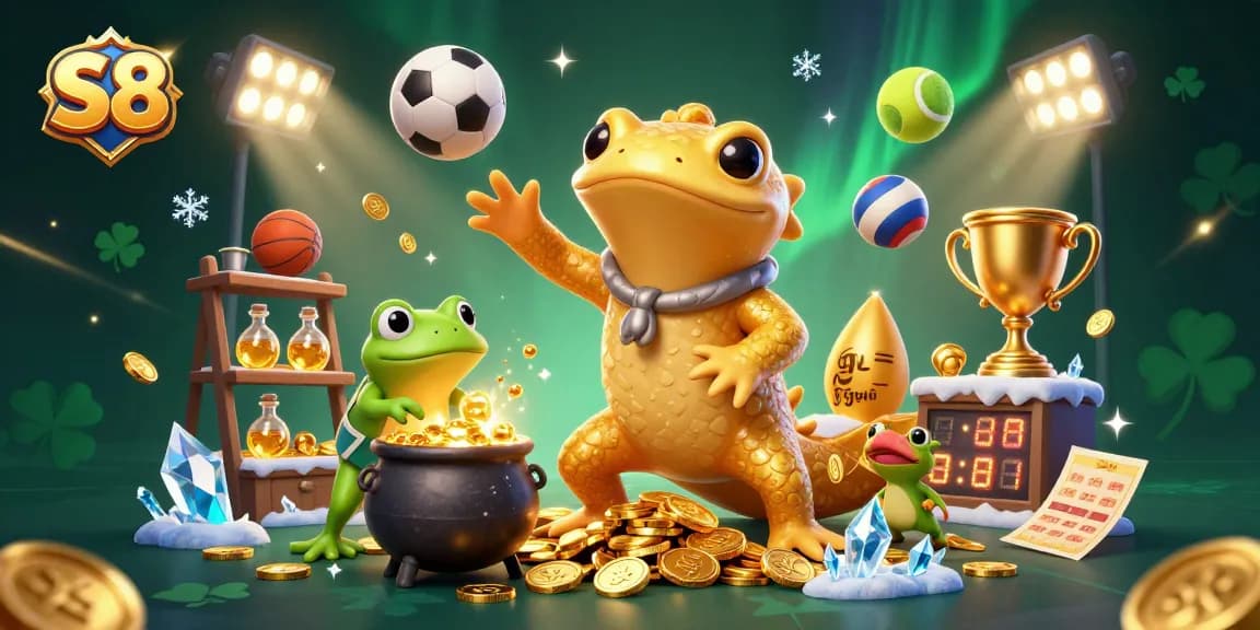 S8 players experience dynamic sports betting with a golden alchemist and energetic 3D elements.