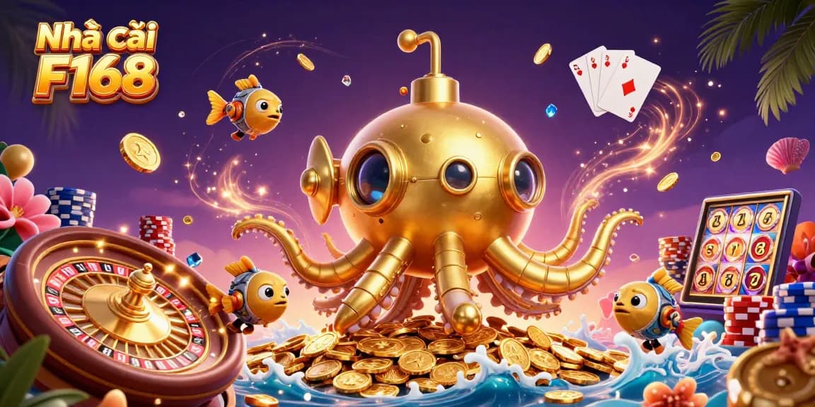 Experience the excitement with Nhà cái F168, showcasing vibrant casino elements and dynamic gaming action.