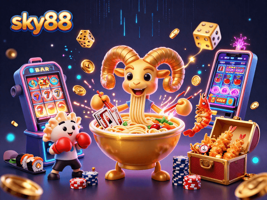 Experience exhilarating wins at sky88 with vibrant 3D illustrations showcasing thrilling casino elements.