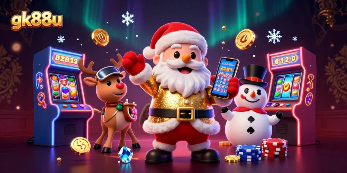 Engage in jackpot excitement at gk88u with Santa and friends celebrating casino thrills.