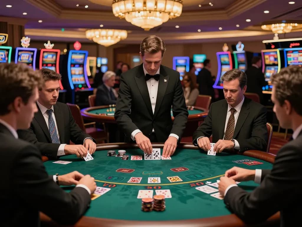Players at an elegant blackjack table at uu8855 casino, showcasing excitement in a luxurious setting.