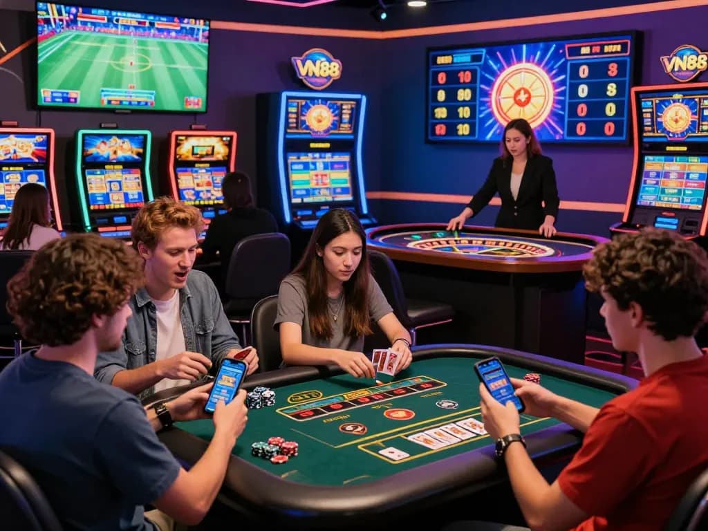 Engaging online gambling experience at VN88 casino with diverse players enjoying a vibrant virtual environment.