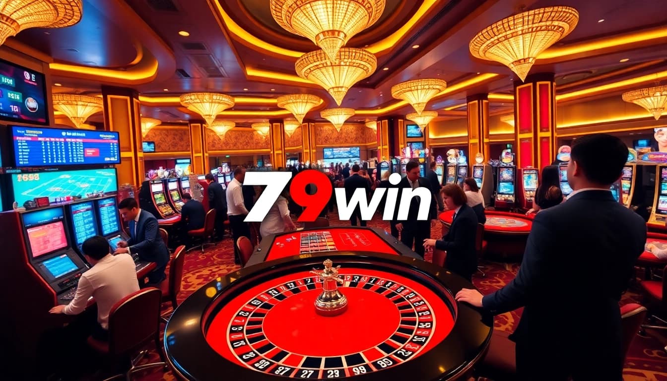 79win players enjoying high-stakes excitement at a luxurious casino table.