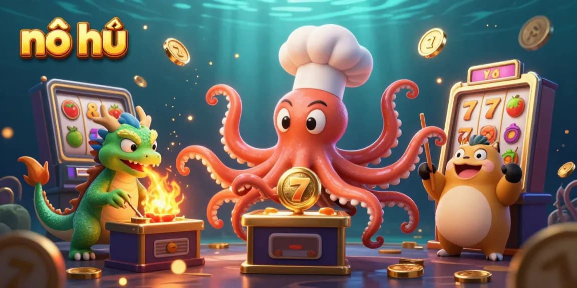 Nổ hũ draws players to exciting jackpot reels, celebrating wins with dynamic characters.