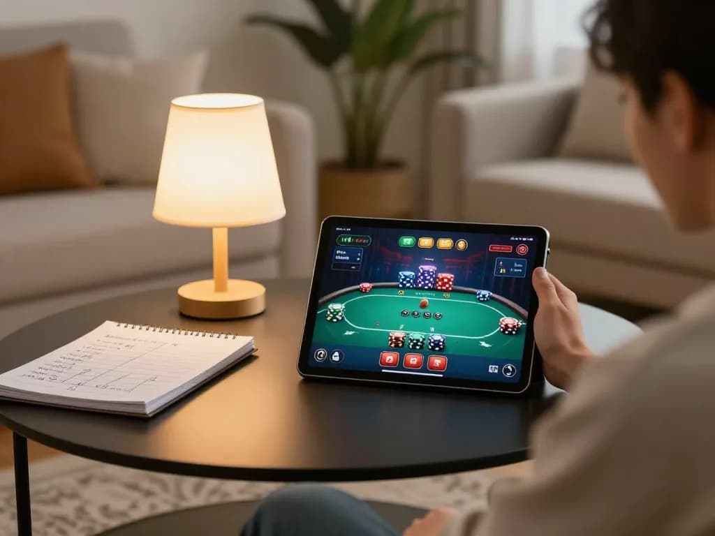 Engaging in online gaming through the 789win link on a tablet in a cozy home environment.