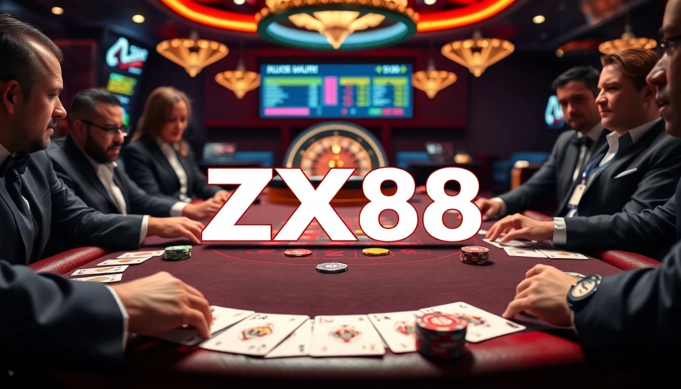 Exciting casino gaming experience at ZX88 with poker, roulette, and betting action.