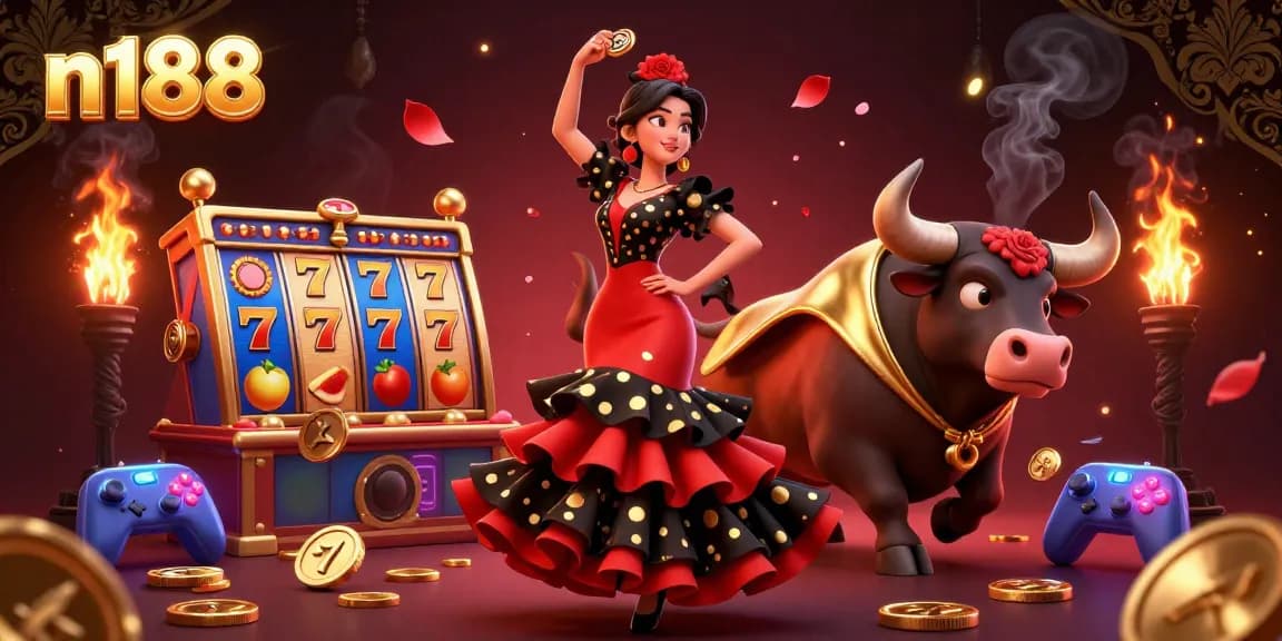 Experience the excitement of n188 with an engaging 3D illustration depicting a vibrant casino scene filled with action.