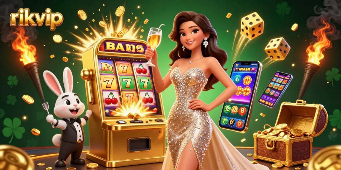Experience thrilling wins at Rikvip with a glamorous casino scene showing jackpot excitement and dynamic gaming.