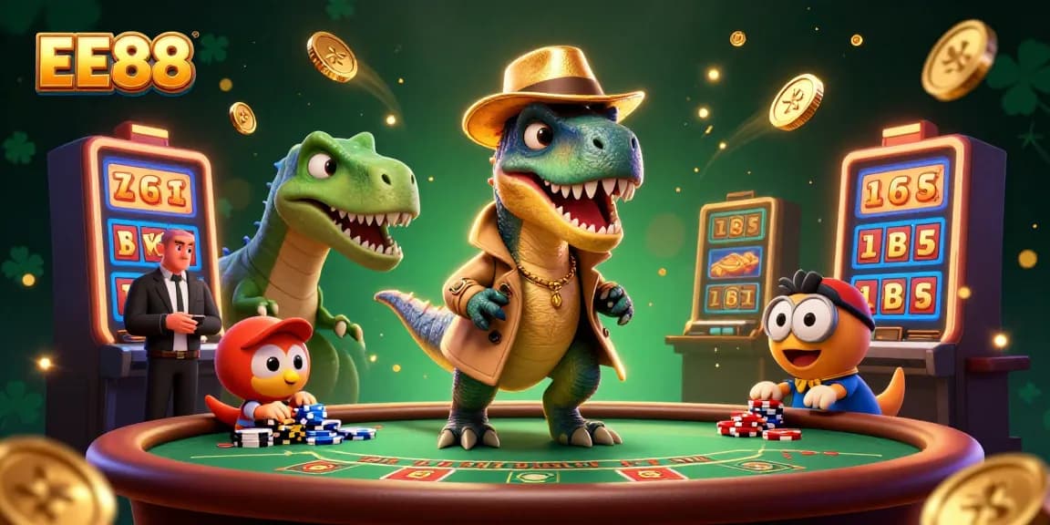 Experience the excitement at EE88 with vibrant casino elements and playful characters.