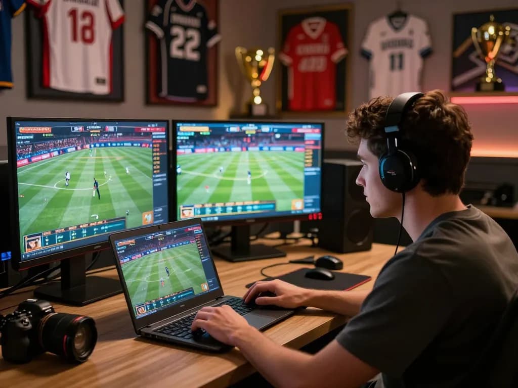 Engaging scene of sin88 sports betting with live event screens and focused bettor placing wagers