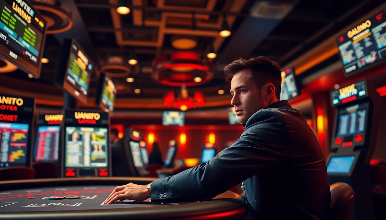 Erleben Sie den Glamour von Sportwetten ohne Einzahlungslimit in einem luxuriösen Casino-Setting.