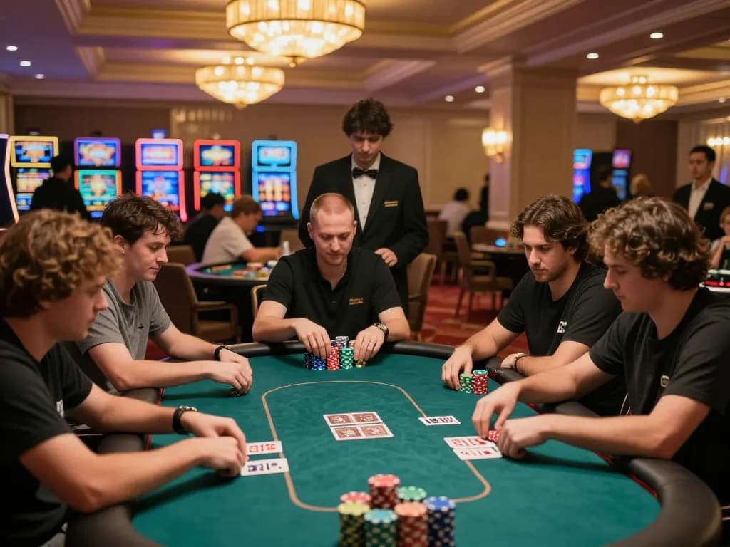 Players experience intense poker action at 789winn casino with vibrant chips and focused strategies.