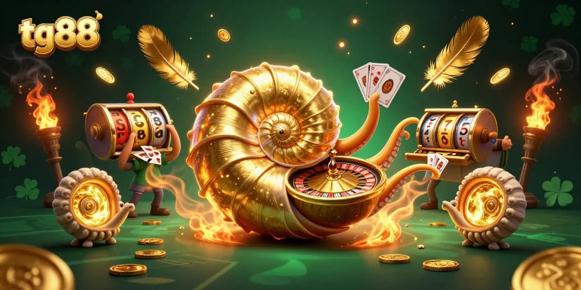 Tg88 brings thrilling casino action to life with a glowing nautilus roulette wheel and energized card hands.
