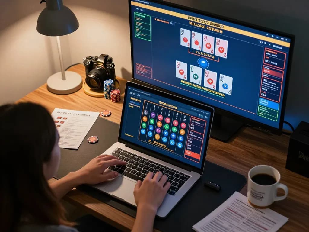 Engaging online gambling session showcasing giải mã số học with strategic betting odds analysis on multiple screens