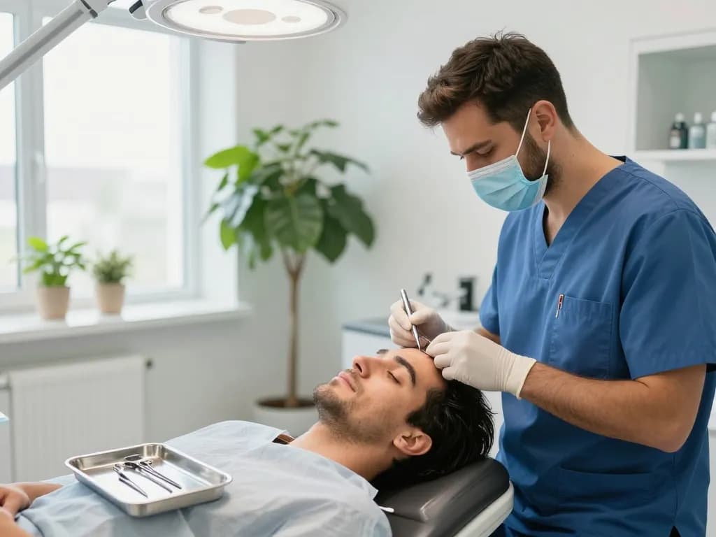 Experten-Haartransplantationsverfahren in der Smile Klinik in der Türkei, das fortschrittliche Techniken und Patientenbetreuung zeigt.