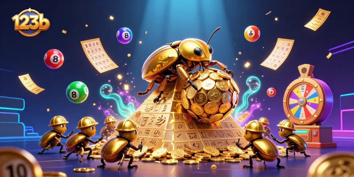 Play and win with 123b's engaging and colorful lottery inspired scene.