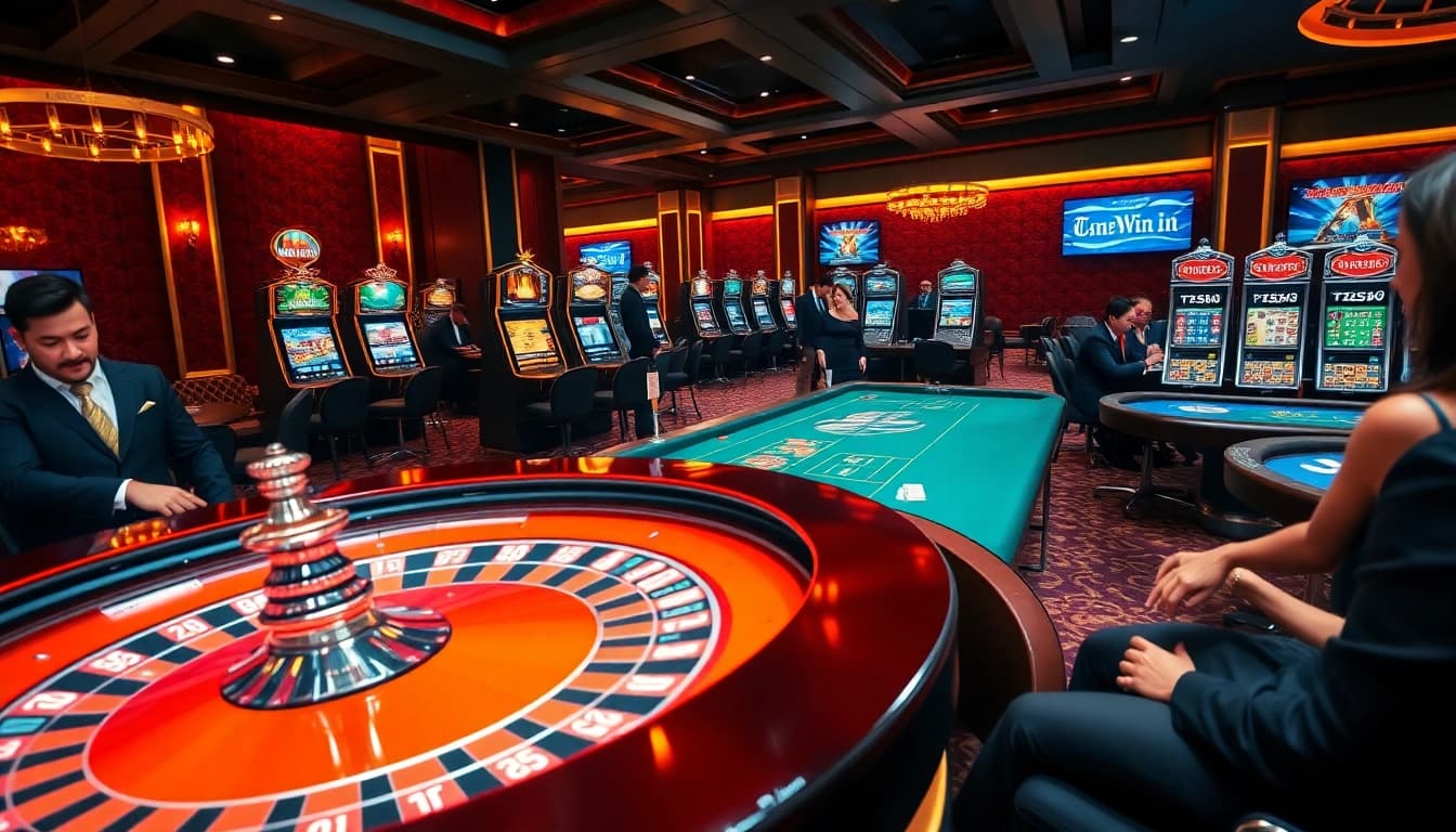 123Win players enjoy an exhilarating roulette experience at a luxurious casino setting.