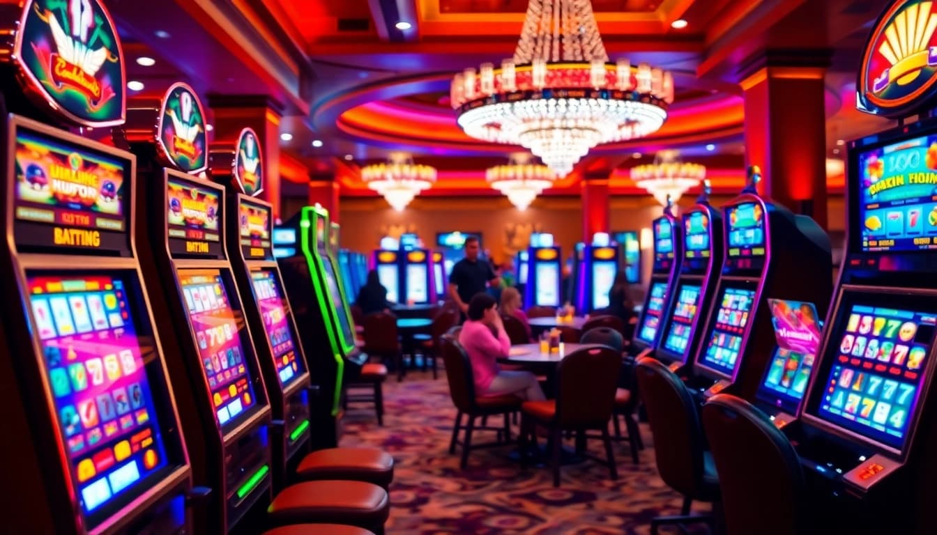Spiele auf casino spiele.de mit leuchtenden Spielautomaten und lebendiger Atmosphäre im Casino.