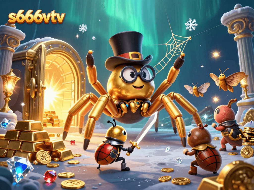 Experience the excitement of s666vtv as a golden tarantula weaves riches in a vibrant casino scene.