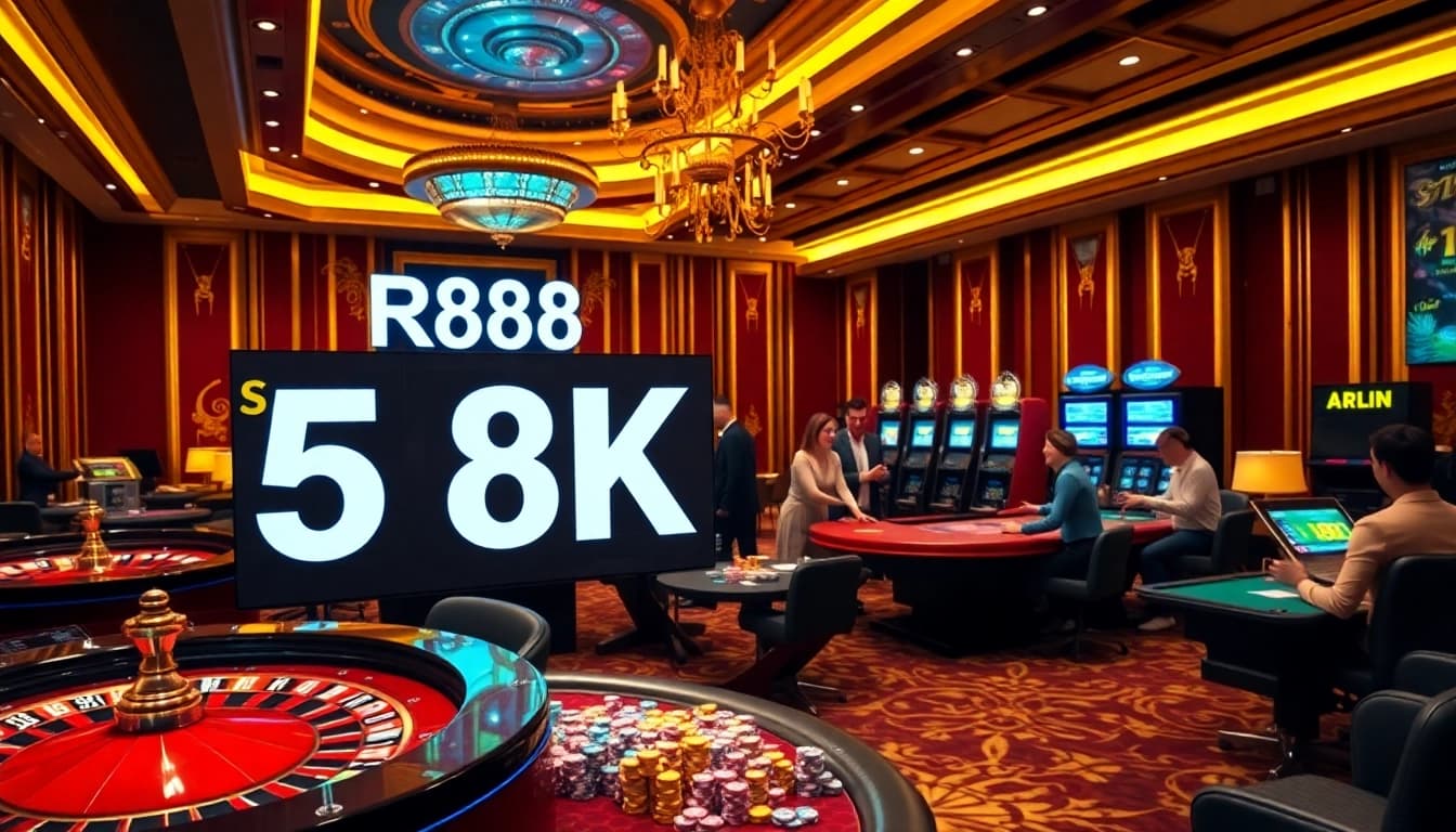 Players enjoying online games at RR88 58k casino, showcasing excitement and vibrant gambling atmosphere.