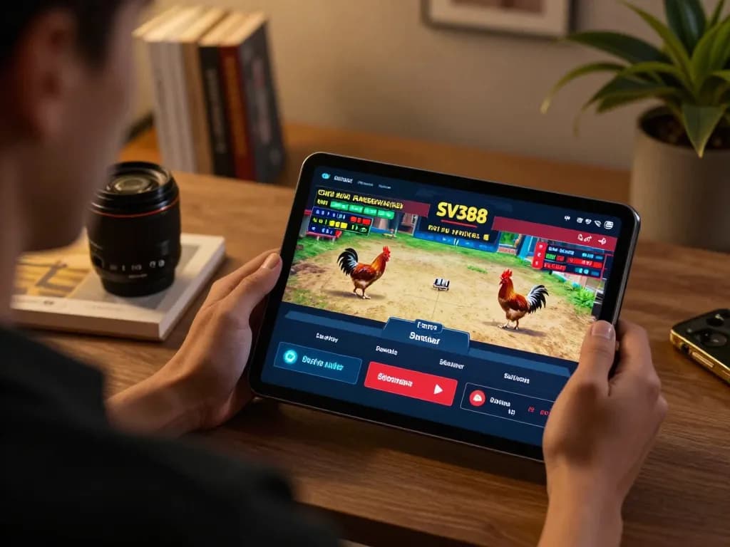 Engaging SV388 live cockfighting betting experience on a tablet with responsible gaming features.