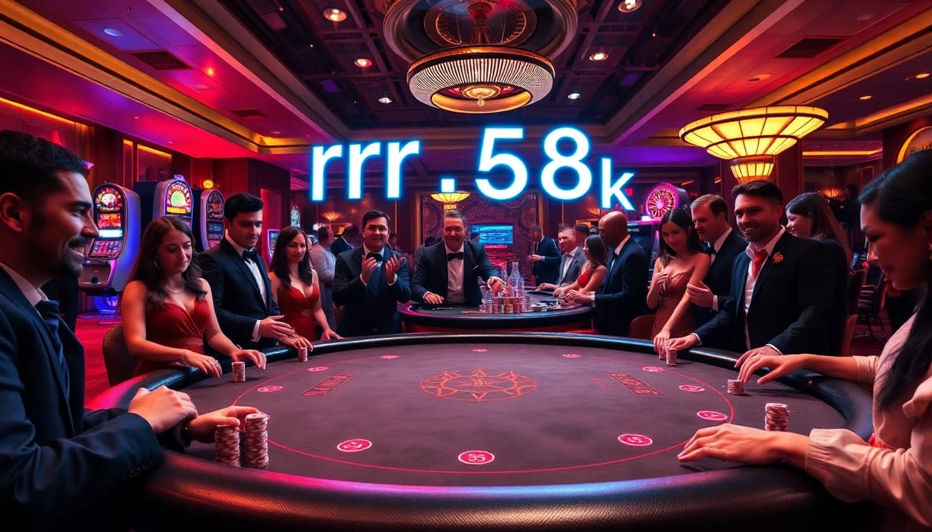 Experience high-stakes gaming excitement at rr88 58k with luxurious poker tables and vibrant casino ambiance.