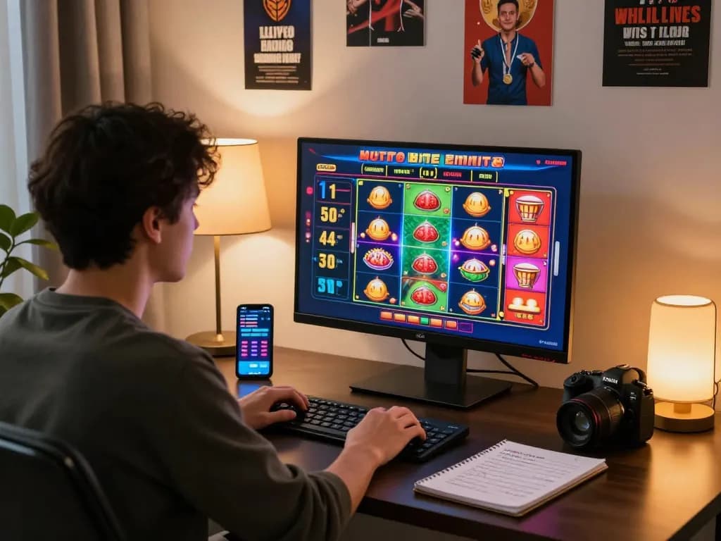 Engaging online gaming session at https://fabet.money/ with vibrant slot graphics and betting apps.