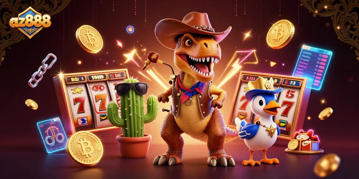 Engage in thrilling gameplay at az888 with a dynamic 3D casino scene featuring vibrant slot elements.