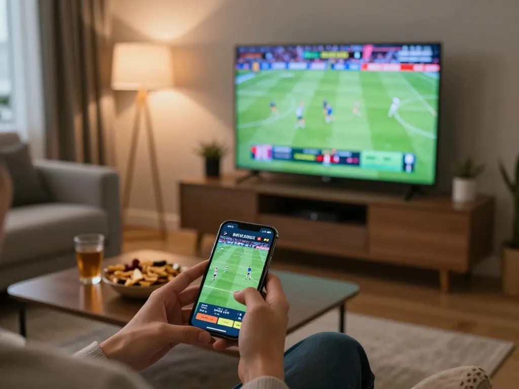 Person engaging in live sports betting on smartphone, highlighting nhà cái nk88 for competitive gaming.