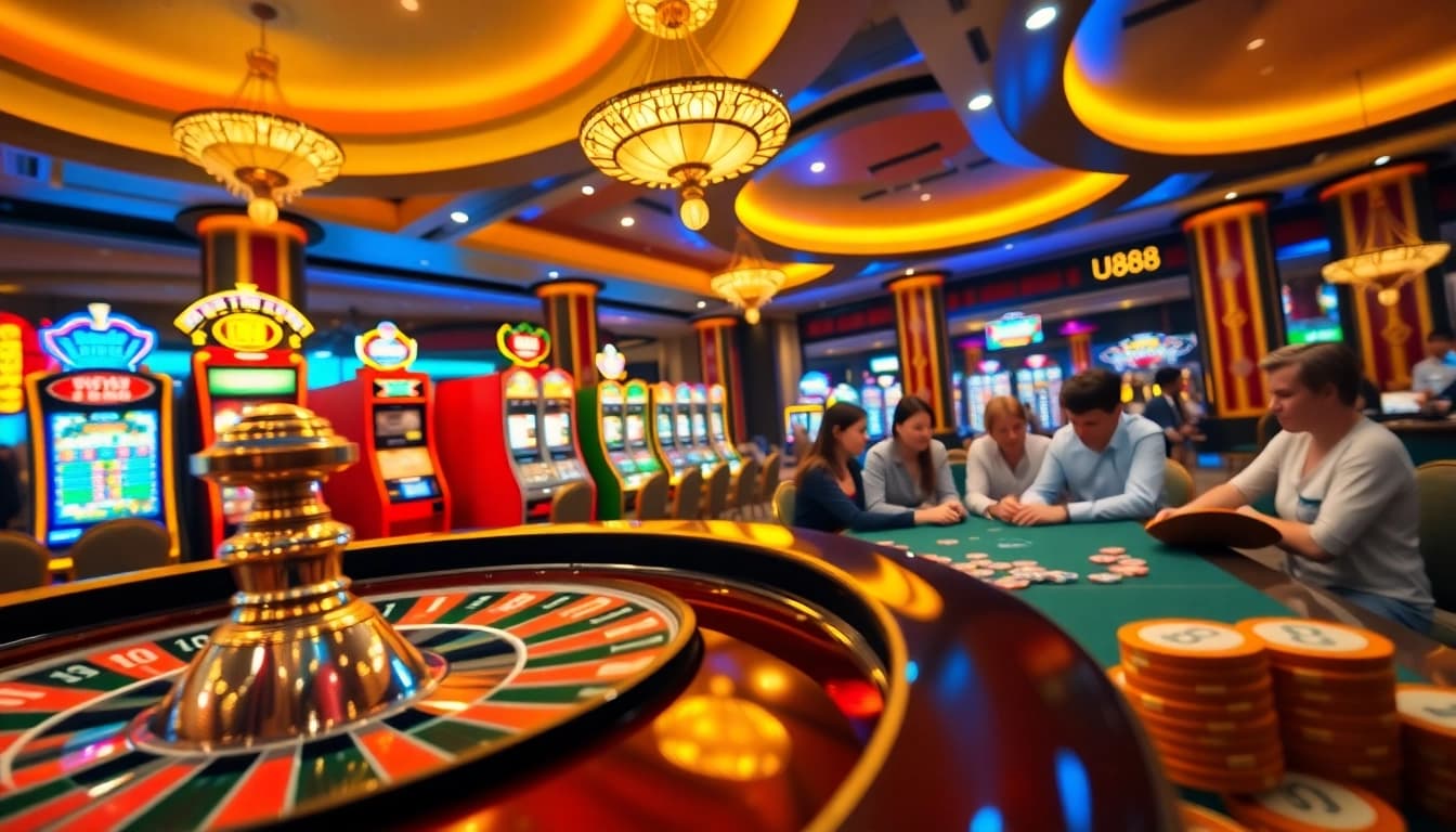 Players experiencing thrilling moments at U888 casino with roulette and poker games