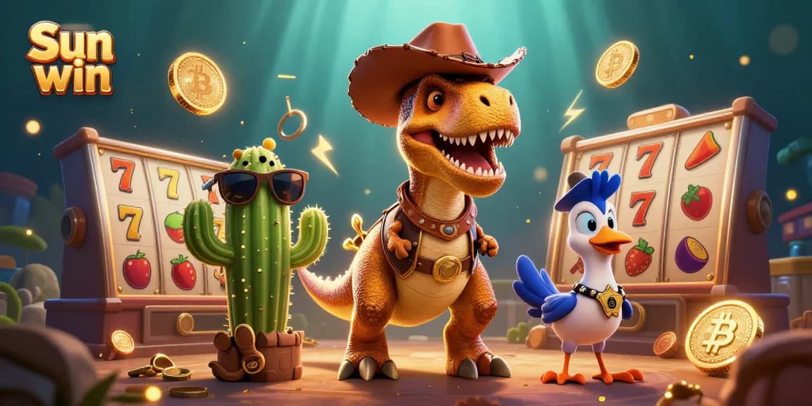 Experience the thrill of Sun win with a T-Rex and casino elements in action