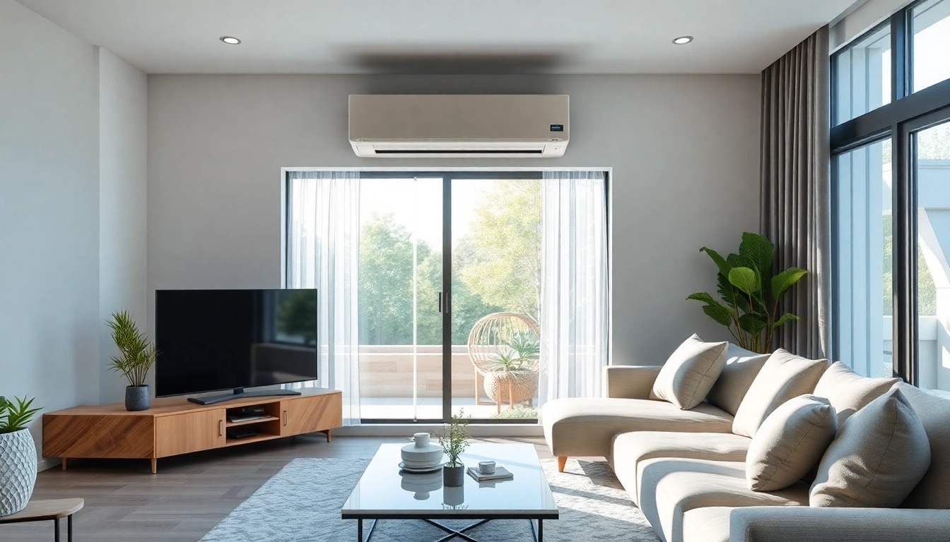 Effortlessly Klima kaufen: Modern air conditioning unit enhancing living room aesthetics.