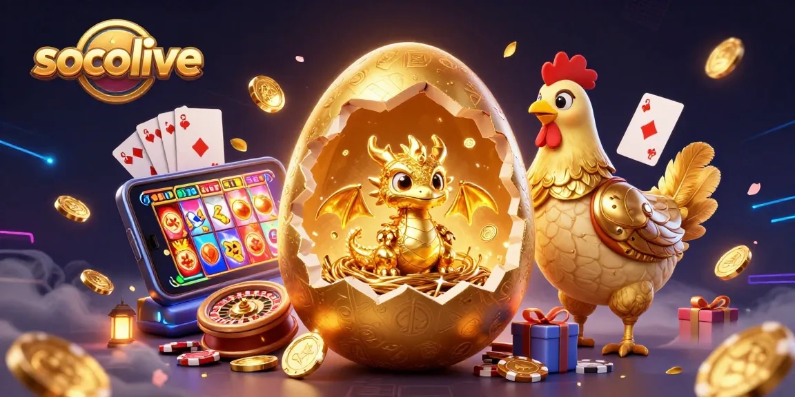 Experience socolive's thrilling gaming adventure with a golden dragon and poker chips!