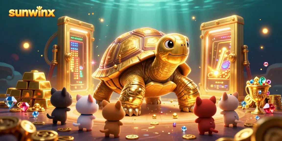 Experience thrilling fun at sunwinx gaming with vibrant 3D golden tortoise and treasure!