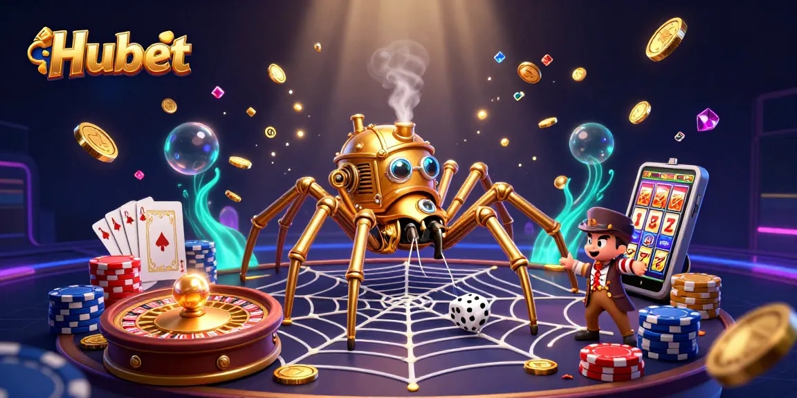 Experience Hubet's thrilling betting environment with an intricate casino scene filled with excitement.