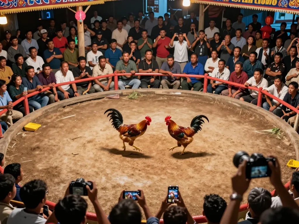 Experience thrilling live Đá gà thomo fights, showcasing intense action and enthusiastic crowds in vibrant colors.